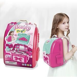 Beauty Backpack 2 in 1 Makeup Toy Set for Kids Pretend Play Cosmetic Kit 15 Pcs.